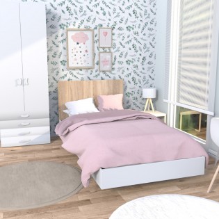 BETT LOFT mit Lattenrost/ Bett 90x190 - Weiß & gebleichte Eiche