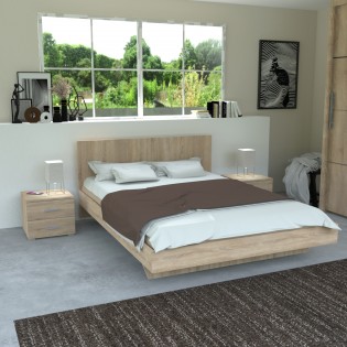 LOFT-Bett 140x190 + 2 Konsolen + Lattenrost + Kopfteil / Eiche gebleicht