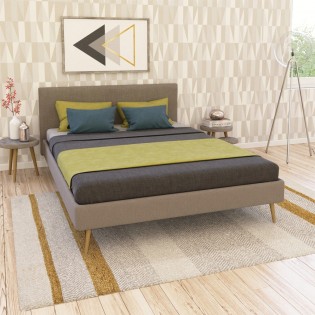 Lit FJORD 140x190 tissu + 1 sommier + 1 matelas CARLTON / Beige