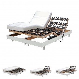 Ensemble 2 sommiers relaxation électrique FLEXPALACE 80x200 + 2 matelas mémoire de forme / Blanc