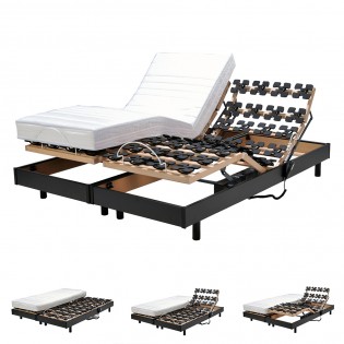 Ensemble 2 sommiers relaxation électrique FLEXPALACE 80x200 + 2 matelas mémoire de forme / Noir