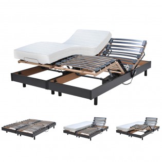 Ensemble 2 sommiers relaxation électrique FLEXPUR 80x200 + 2 matelas mémoire de forme / Noir