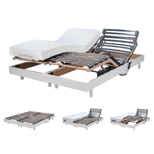 Set aus 2 elektrischen Entspannungsbetten FLEXPUR 80x200 + 2 Formgedächtnismatratzen / Weiß
