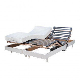 Ensemble 2 sommiers relaxation électrique FLEXPUR 80x200 + 2 matelas mémoire de forme / Blanc