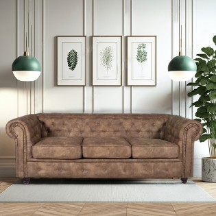 CHESTERFIELD 3-Sitzer-Sofa / Braun gealtert