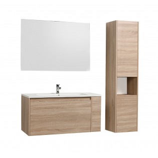 Ensemble VESNA meuble + vasque + miroir + colonne / Chêne blanchi