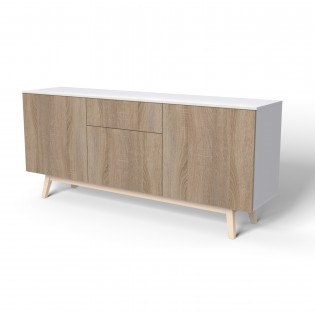 SIDEBOARD HOME / MIT TUREN UND SCHUBLADE - Weiß und Eiche Gebleicht