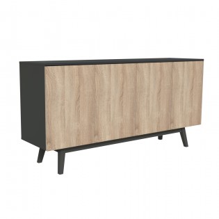 Sideboard HOME 4 Türen 2 Schubladen / Schwarz und Eiche gebleicht