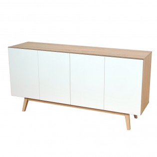 Sideboard HOME 4 Türen 2 Schubladen / Weiß und Eiche gebleicht