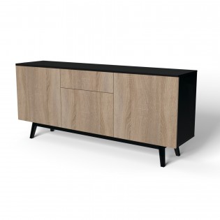 SIDEBOARD HOME/ 3 Türen + 1 Schublade - Schwarz und Eiche Gebleicht Dekor