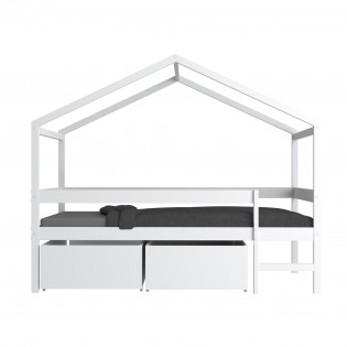 Hausbett MIKA/ Kinderbett 90x190 mit Matratze und 2 Schubladen- Weiß