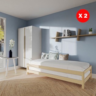 Stapelbares Bett JONAS 90x200 (Satz von zwei Betten)+ 2 Lattenrosten / Natural