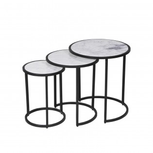 Lot de 3 tables basses Marbre PAROS / Piètement noir