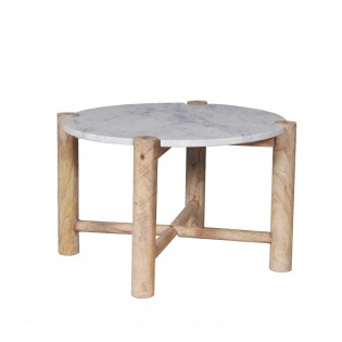 Table basse Marbre CASA diamètre 58 cm / Piètement bois