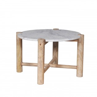 Table basse Marbre CASA diamètre 58 cm / Piètement bois