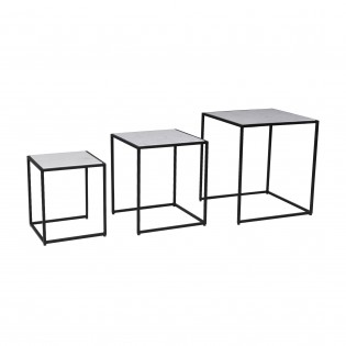 Lot de 3 tables basses Marbre PAROS / Piètement noir