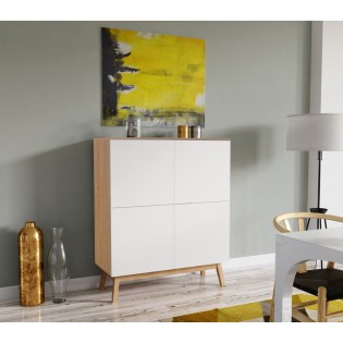 HIGBOARD HOME/ Aufbewahrungsmöbel mit 4 Türen - Weiß und Eiche gebleicht dekor