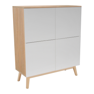 HIGBOARD HOME/ Aufbewahrungsmöbel mit 4 Türen - Weiß und Eiche gebleicht dekor