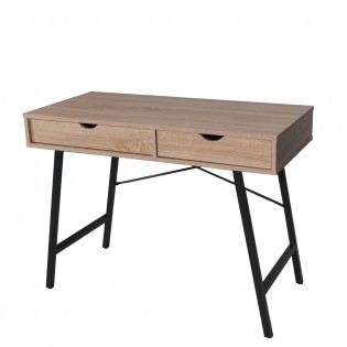 Schreibtisch BOSTON mit Schubladen / Eiche Hell Dekor und Schwarzes Metall