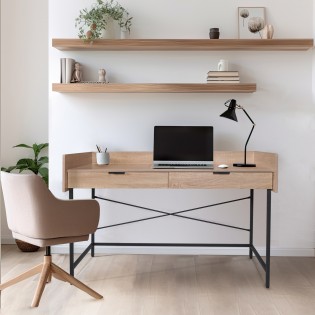 Bureau CAMPUS 123x54cm / Décor Chêne blanchi et métal noir