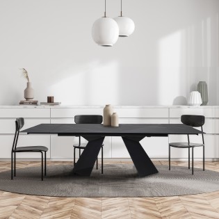 Table à manger extensible en pierre PALACIO 160x90cm + 2 allonges de 40cm - 10 personnes / Noir