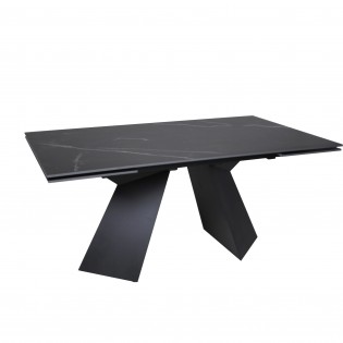 Table céramique extensible PALACIO 160x90cm + 2 allonges de 40cm / Effet marbre noir