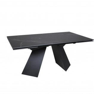 Table céramique 8 personnes extensible PALACIO 160x90cm + 2 allonges de 40cm / Effet marbre noir