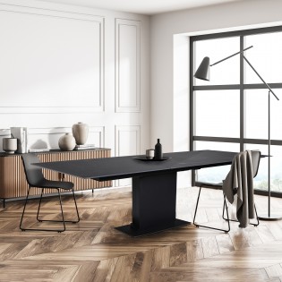 Table céramique extensible NAPOLI 160x90cm + 1 allonge de 40cm  / Effet marbre noir