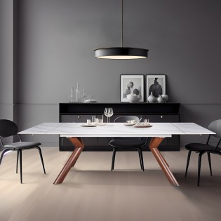 Ausziehbarer Keramiktisch TINOS 140x80cm + 2 Verlängerungen von 30cm / Marmor-Effekt weiß
