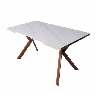 Table céramique extensible 8 personnes TINOS 140x80cm + 2 allonges de 30cm / Effet marbre blanc