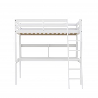 Lit mezzanine STUDIO 90x190 + 1 sommier + bureau + étagère / Blanc