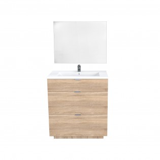 Waschbeckenunterschrank mit 3 Schubladen MARBELLA 80 cm + Waschbecken + Spiegel / Eiche gebleicht