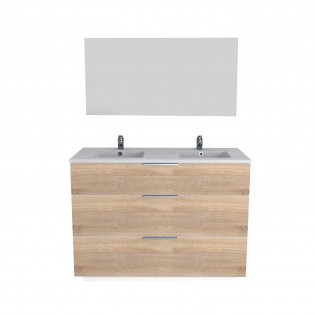 Waschbeckenunterschrank mit 3 Schubladen MARBELLA 120 cm + Waschbecken + Spiegel / Eiche gebleicht