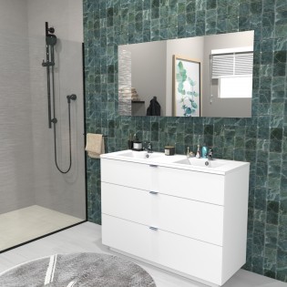 Meuble sous-vasque 3 tiroirs MARBELLA 120 cm + vasque + miroir / Blanc