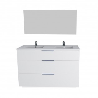 Meuble sous-vasque 3 tiroirs MARBELLA 120 cm + vasque + miroir / Blanc