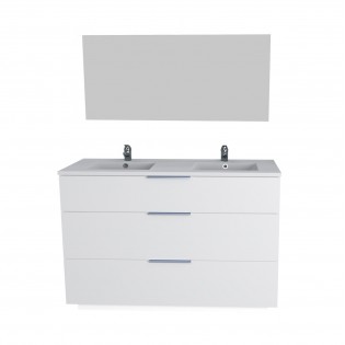 Waschbeckenunterschrank mit 3 Schubladen MARBELLA 120 cm + Waschbecken + Spiegel / Weiß