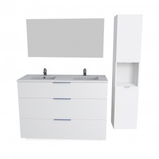 Meuble sous-vasque MARBELLA 120 cm + vasque + miroir + colonne / Blanc