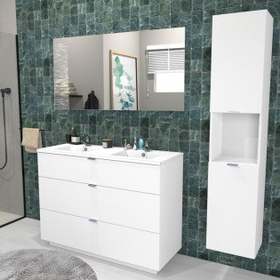 Meuble sous-vasque MARBELLA 120 cm + vasque + miroir + colonne / Blanc