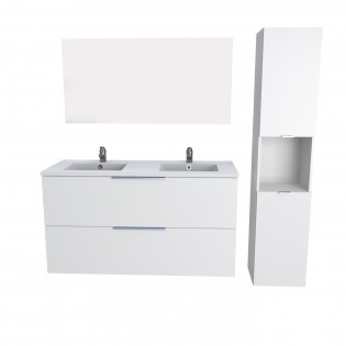 Meuble sous-vasque MALAGA 120 cm + vasque + miroir + colonne / Blanc