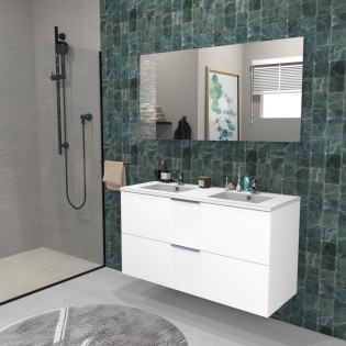 Meuble sous-vasque 2 tiroirs MALAGA 120 cm + vasque + miroir / Blanc