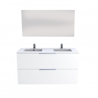 Waschbeckenunterschrank mit 2 Schubladen MALAGA 120 cm + Waschbecken + Spiegel / Weiß
