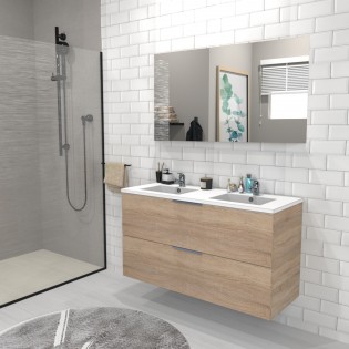 Meuble sous-vasque 2 tiroirs MALAGA 120 cm + vasque / Décor Chêne blanchi