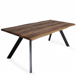 Table à manger HELGA 180x90cm - 8 personnes / Effet chêne et pieds métal noir