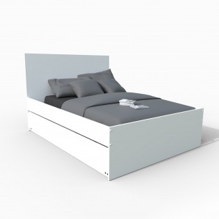 Doppelbett ALPHA 140x190 + 2 Schubladen + Schublade Bett 90x190 mit Lattenrost + Nachttisch / Weiß