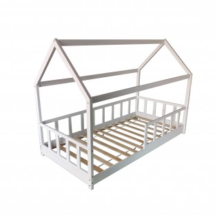 Lit cabane Kiwi 90x190 + 1 sommier + barrière /Blanc