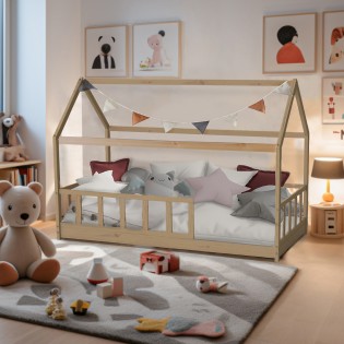 Hausbett KIWI mit Lattenrost / Kinderbett 90x200 - Naturholz
