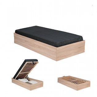 Lit coffre BILBAO 90x200 cm + sommier / Décor chêne blanchi