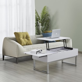 Table basse plateau relevable FLOWER 110x55cm /Blanc et métal chromé