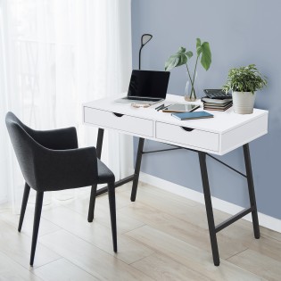 Schreibtisch BOSTON mit Schublade/ Weiß und Schwarzes Metall