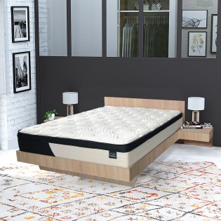 Lit COOL 140x190 cm + 2 chevets + sommier + matelas CASSIE / Décor Chêne blanchi